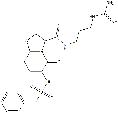 N-(3-((aminoiminomethyl)amino)propyl)-hexahydro-5-oxo-6-(((phenylmethyl)sulfonyl)amino)-5H-thiazolo(3,2-a)pyridine-3-carboxamide Struktur