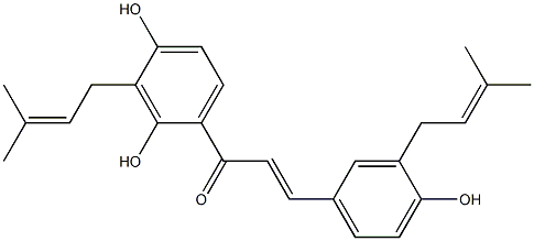 1-(2,4-dihydroxy-3-(3-methyl-2-butenyl)phenyl)-3-(4-hydroxy-3-(3-methyl-2-butenyl)phenyl)-2-propen-1-one Struktur