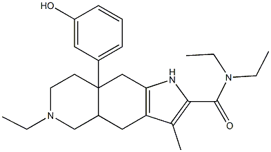 2-((diethylamino)carbonyl)-6-ethyl-8a-(3-hydroxyphenyl)-3-methyl-4,4a,5,6,7,8,8a,9-octahydro-1H-pyrrolo(2,3-g)isoquinoline Struktur