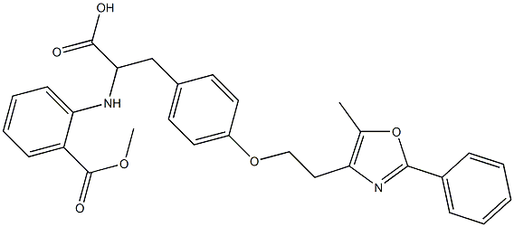 methyl 2-(1-carboxy-2-(4-(2-(5-methyl-2-phenyloxazol-4-yl)ethoxy)phenyl)ethylamino)benzoate Struktur