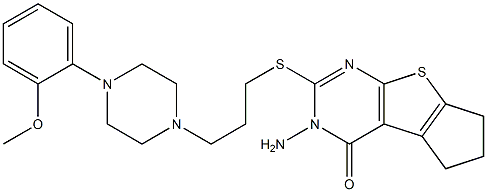 5,6-dihydro-3-amino-2-(3-(4-(2-methoxyphenyl)-1-piperazinyl)propylthio)-3H,7H-cyclopenta(4,5)thieno(2,3-d)pyrimidin-4-one Struktur