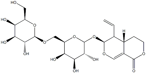 (1S,9S)-10-ethenyl-9-[(2R,3R,4S,5R,6R)-3,4,5-trihydroxy-6-[[(2R,3R,4S,5R,6R)-3,4,5-trihydroxy-6-(hydroxymethyl)oxan-2-yl]oxymethyl]oxan-2-yl]oxy-4,8-dioxabicyclo[4.4.0]dec-6-en-5-one Struktur