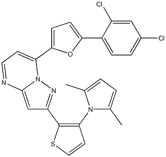 7-[5-(2,4-dichlorophenyl)-2-furyl]-2-[3-(2,5-dimethyl-1H-pyrrol-1-yl)-2-thienyl]pyrazolo[1,5-a]pyrimidine Struktur