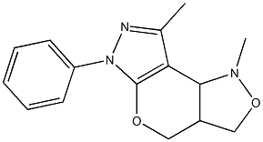 1,8-dimethyl-6-phenyl-3a,4,6,8b-tetrahydro-1H,3H-pyrazolo[4',3':5,6]pyrano[4,3-c]isoxazole Struktur