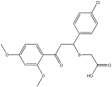 2-{[1-(4-chlorophenyl)-3-(2,4-dimethoxyphenyl)-3-oxopropyl]thio}acetic acid Struktur