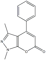 1,3-dimethyl-4-phenyl-1,6-dihydropyrano[2,3-c]pyrazol-6-one Struktur