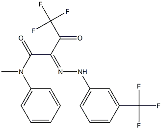 4,4,4-trifluoro-N-methyl-3-oxo-N-phenyl-2-{(E)-2-[3-(trifluoromethyl)phenyl]hydrazono}butanamide Struktur