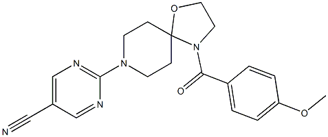 2-[4-(4-methoxybenzoyl)-1-oxa-4,8-diazaspiro[4.5]dec-8-yl]-5-pyrimidinecarbonitrile Struktur