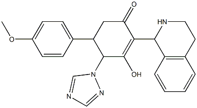 3-hydroxy-5-(4-methoxyphenyl)-2-(1,2,3,4-tetrahydro-1-isoquinolinyl)-4-(1H-1,2,4-triazol-1-yl)-2-cyclohexen-1-one Struktur