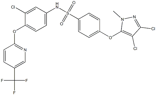 N-(3-chloro-4-{[5-(trifluoromethyl)-2-pyridinyl]oxy}phenyl)-4-[(3,4-dichloro-1-methyl-1H-pyrazol-5-yl)oxy]benzenesulfonamide Struktur