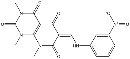 1,3,8-trimethyl-6-[(3-nitroanilino)methylidene]-1,2,3,4,5,6,7,8-octahydropyrido[2,3-d]pyrimidine-2,4,5,7-tetraone Struktur