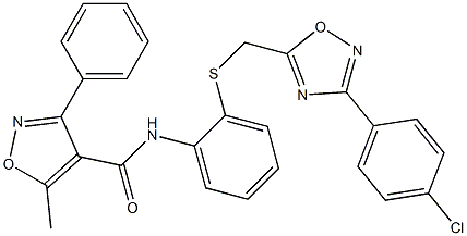 N4-[2-({[3-(4-chlorophenyl)-1,2,4-oxadiazol-5-yl]methyl}thio)phenyl]-5-methyl-3-phenylisoxazole-4-carboxamide Struktur