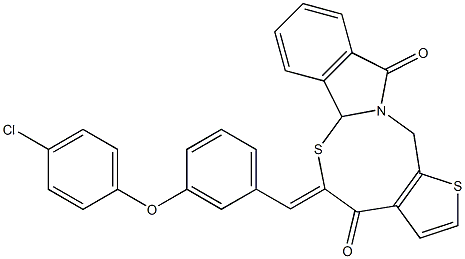 5-{(Z)-[3-(4-chlorophenoxy)phenyl]methylidene}-5H-thieno[2',3':5,6][1,3]thiazocino[2,3-a]isoindole-4,11(6aH,13H)-dione Struktur