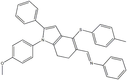 N-((E)-{1-(4-methoxyphenyl)-4-[(4-methylphenyl)sulfanyl]-2-phenyl-6,7-dihydro-1H-indol-5-yl}methylidene)aniline Struktur