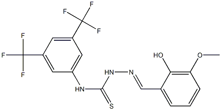 N1-[3,5-di(trifluoromethyl)phenyl]-2-(2-hydroxy-3-methoxybenzylidene)hydrazine-1-carbothioamide Struktur