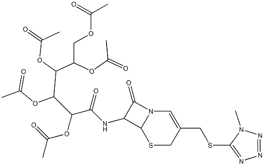 3-{[(1-methyl-1H-1,2,3,4-tetraazol-5-yl)thio]methyl}-6-oxo-7-{[2,3,4,5,6-pe nta(acetyloxy)hexanoyl]amino}-7,7a-dihydro-2H,6H-azeto[2,1-b][1,3]thiazine Struktur