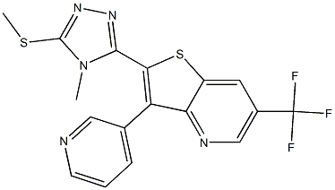 2-[4-methyl-5-(methylsulfanyl)-4H-1,2,4-triazol-3-yl]-3-(3-pyridinyl)-6-(trifluoromethyl)thieno[3,2-b]pyridine Struktur