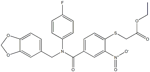 ethyl 2-[(4-{[(1,3-benzodioxol-5-ylmethyl)-4-fluoroanilino]carbonyl}-2-nitrophenyl)thio]acetate Struktur