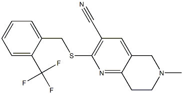 6-methyl-2-{[2-(trifluoromethyl)benzyl]sulfanyl}-5,6,7,8-tetrahydro[1,6]naphthyridine-3-carbonitrile Struktur