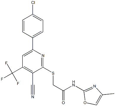 2-{[6-(4-chlorophenyl)-3-cyano-4-(trifluoromethyl)-2-pyridinyl]sulfanyl}-N-(4-methyl-1,3-oxazol-2-yl)acetamide Struktur