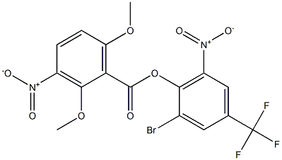 2-bromo-6-nitro-4-(trifluoromethyl)phenyl 2,6-dimethoxy-3-nitrobenzoate Struktur