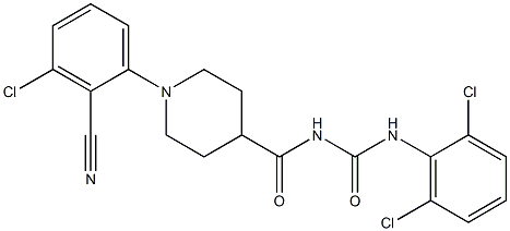 N-{[1-(3-chloro-2-cyanophenyl)-4-piperidyl]carbonyl}-N'-(2,6-dichlorophenyl)urea Struktur