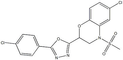 6-chloro-2-[5-(4-chlorophenyl)-1,3,4-oxadiazol-2-yl]-4-(methylsulfonyl)-3,4-dihydro-2H-1,4-benzoxazine Struktur