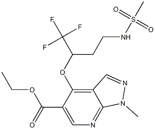 ethyl 1-methyl-4-[3-[(methylsulfonyl)amino]-1-(trifluoromethyl)propoxy]-1H-pyrazolo[3,4-b]pyridine-5-carboxylate Struktur