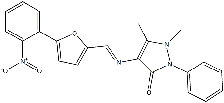 1,5-dimethyl-4-({[5-(2-nitrophenyl)-2-furyl]methylidene}amino)-2-phenyl-2,3-dihydro-1H-pyrazol-3-one Struktur