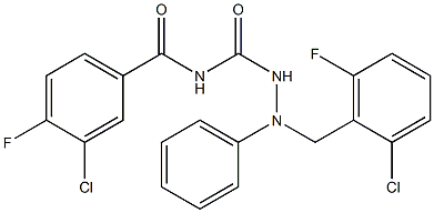 N1-(3-chloro-4-fluorobenzoyl)-2-(2-chloro-6-fluorobenzyl)-2-phenylhydrazine-1-carboxamide Struktur