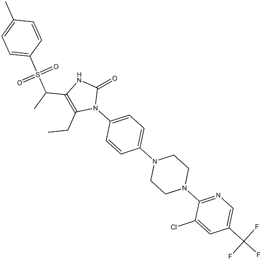 1-(4-{4-[3-chloro-5-(trifluoromethyl)-2-pyridinyl]piperazino}phenyl)-5-ethyl-4-{1-[(4-methylphenyl)sulfonyl]ethyl}-1,3-dihydro-2H-imidazol-2-one Struktur