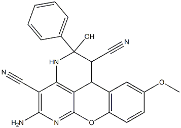 5-amino-2-hydroxy-10-methoxy-2-phenyl-1,2,3,11b-tetrahydrochromeno[4,3,2-de ][1,6]naphthyridine-1,4-dicarbonitrile Struktur