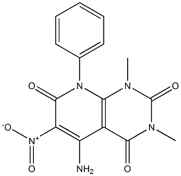 5-amino-1,3-dimethyl-6-nitro-8-phenyl-1,2,3,4,7,8-hexahydropyrido[2,3-d]pyrimidine-2,4,7-trione Struktur