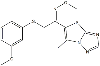 2-[(3-methoxyphenyl)sulfanyl]-1-(6-methyl[1,3]thiazolo[3,2-b][1,2,4]triazol-5-yl)-1-ethanone O-methyloxime Struktur