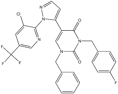 1-benzyl-5-{1-[3-chloro-5-(trifluoromethyl)-2-pyridinyl]-1H-pyrazol-5-yl}-3-(4-fluorobenzyl)-2,4(1H,3H)-pyrimidinedione Struktur