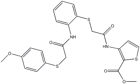 methyl 3-[(2-{[2-({2-[(4-methoxyphenyl)sulfanyl]acetyl}amino)phenyl]sulfanyl}acetyl)amino]-2-thiophenecarboxylate Struktur