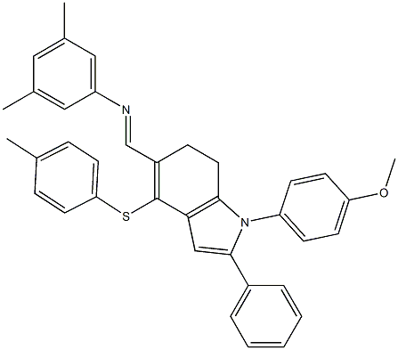 N-((E)-{1-(4-methoxyphenyl)-4-[(4-methylphenyl)sulfanyl]-2-phenyl-6,7-dihydro-1H-indol-5-yl}methylidene)-3,5-dimethylaniline Struktur