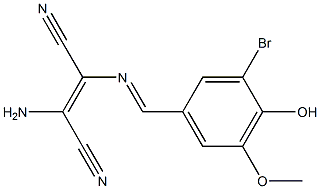 2-amino-3-[(3-bromo-4-hydroxy-5-methoxybenzylidene)amino]but-2-enedinitrile Struktur