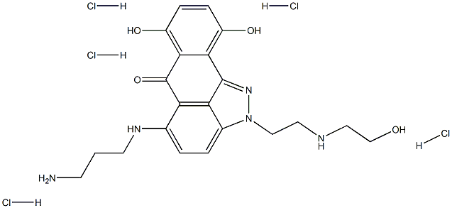 5-[(3-aminopropyl)amino]-7,10-dihydroxy-2-{2-[(2-hydroxyethyl)amino]ethyl}-2,6-dihydrodibenzo[cd,g]indazol-6-one pentahydrochloride Struktur