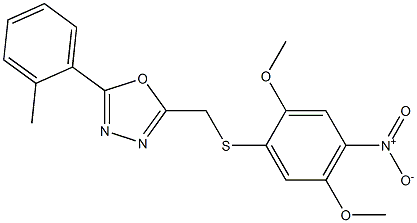 2-{[(2,5-dimethoxy-4-nitrophenyl)thio]methyl}-5-(2-methylphenyl)-1,3,4-oxadiazole Struktur