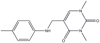 1,3-dimethyl-5-{[(4-methylphenyl)amino]methyl}-1,2,3,4-tetrahydropyrimidine-2,4-dione Struktur