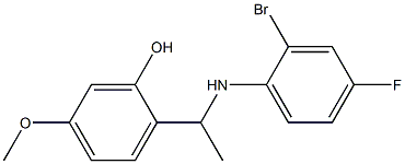 2-{1-[(2-bromo-4-fluorophenyl)amino]ethyl}-5-methoxyphenol Struktur