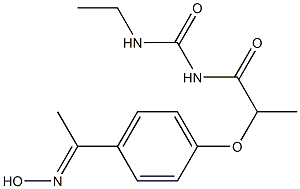 3-ethyl-1-(2-{4-[1-(hydroxyimino)ethyl]phenoxy}propanoyl)urea Struktur