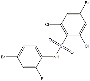 4-bromo-N-(4-bromo-2-fluorophenyl)-2,6-dichlorobenzene-1-sulfonamide Struktur