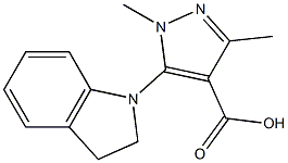 5-(2,3-dihydro-1H-indol-1-yl)-1,3-dimethyl-1H-pyrazole-4-carboxylic acid Struktur