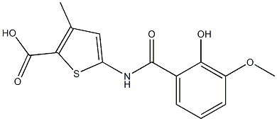 5-[(2-hydroxy-3-methoxybenzene)amido]-3-methylthiophene-2-carboxylic acid Struktur