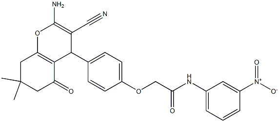 2-[4-(2-amino-3-cyano-7,7-dimethyl-5-oxo-5,6,7,8-tetrahydro-4H-chromen-4-yl)phenoxy]-N-(3-nitrophenyl)acetamide Struktur