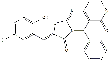 methyl 2-(5-chloro-2-hydroxybenzylidene)-7-methyl-3-oxo-5-phenyl-2,3-dihydro-5H-[1,3]thiazolo[3,2-a]pyrimidine-6-carboxylate Struktur