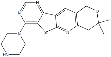 8,8-dimethyl-4-(1-piperazinyl)-7,10-dihydro-8H-pyrano[3'',4'':5',6']pyrido[3',2':4,5]thieno[3,2-d]pyrimidine Struktur