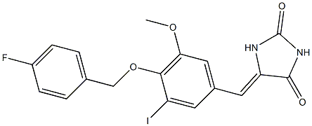 5-{4-[(4-fluorobenzyl)oxy]-3-iodo-5-methoxybenzylidene}-2,4-imidazolidinedione Struktur